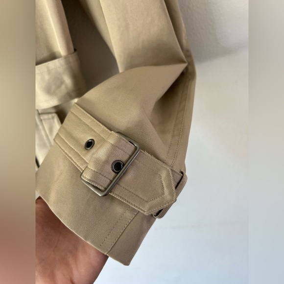 Brooks Brothers Tan With Gray Collar Belted Double Breasted Short Trench Coat - Picture 8 of 12